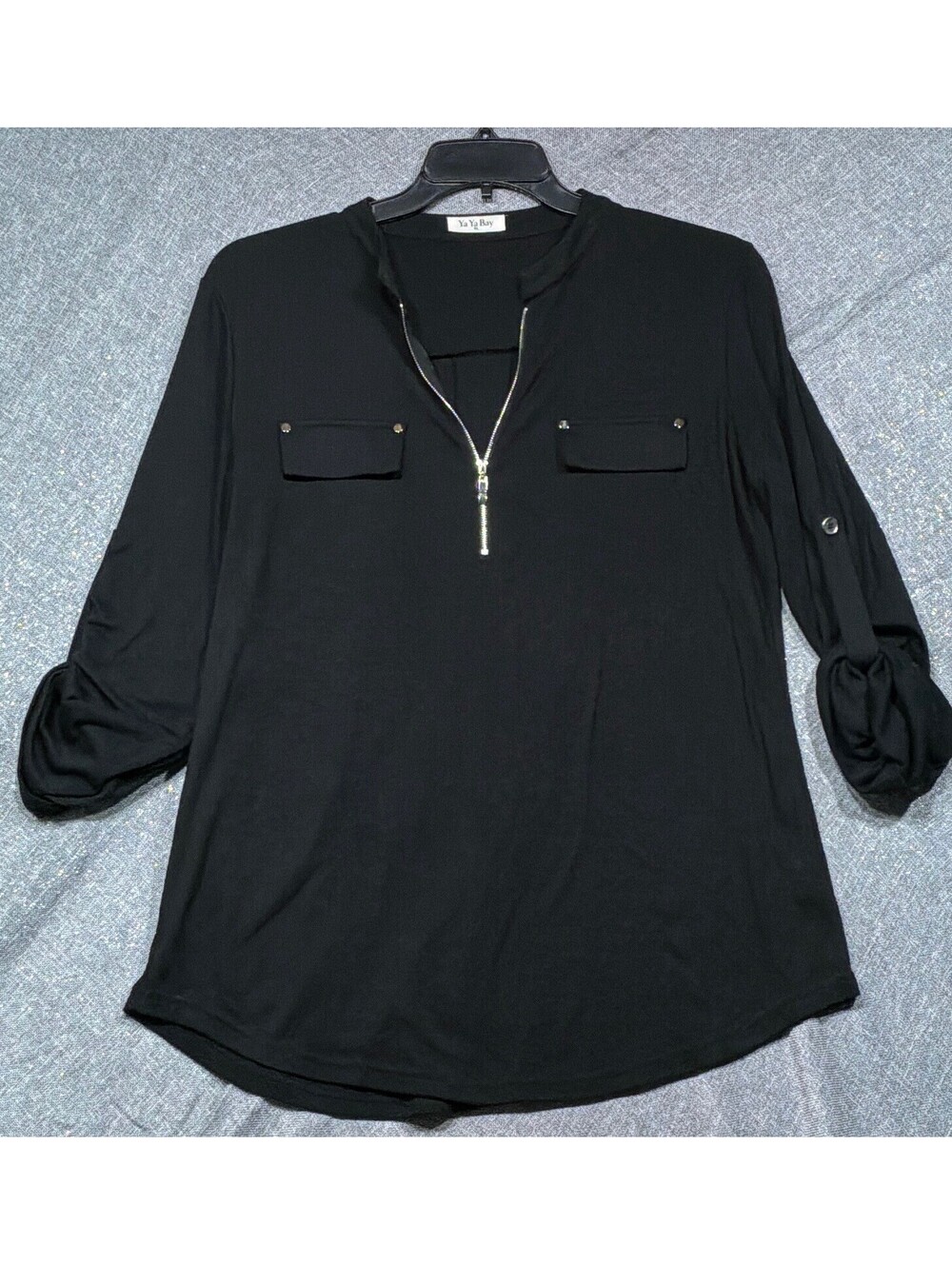 Woman’s Long Sleeve Ya Ya Bay 3 Quarter Zip Tunic Blouse